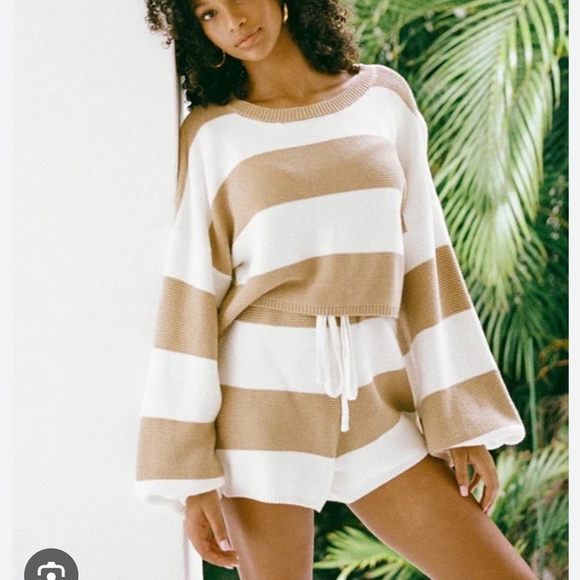 Lucca, Striped Tan and White Sweater Set - Picture 9 of 9
